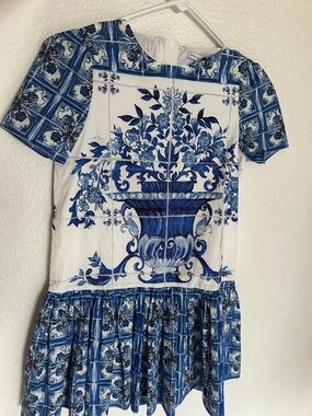 Dolce & Gabbana Blue and White Floral Tile-Print Dress